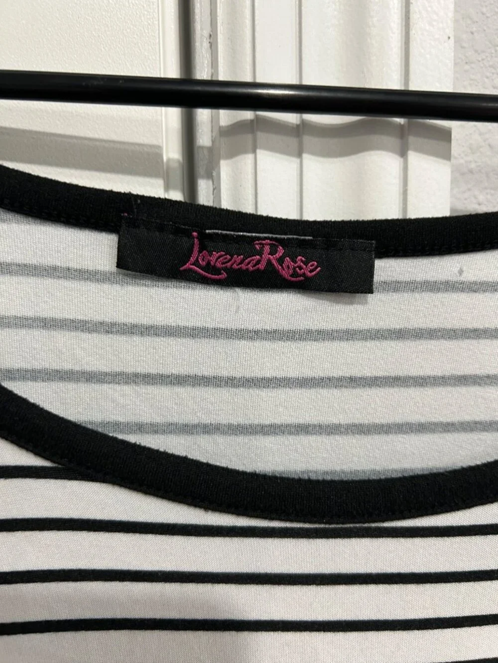 Lorena Rose Black White Striped Long Sleeve Dress Drawstring Waist
